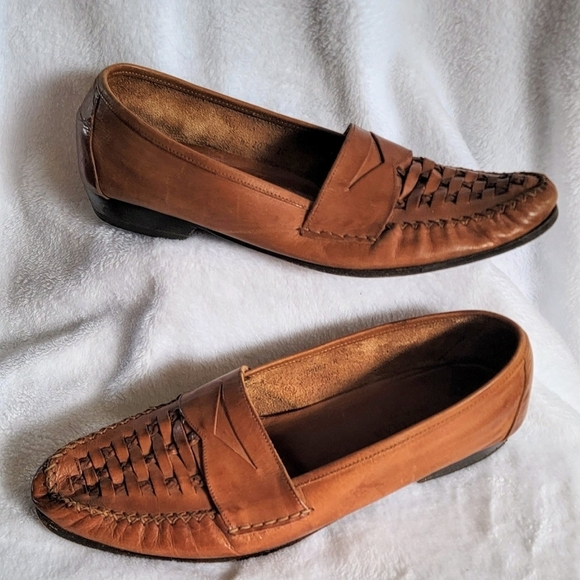 10.5 VTG Cole Haan Woven Old Money Leather Loafers Moccosins Vacation Resort